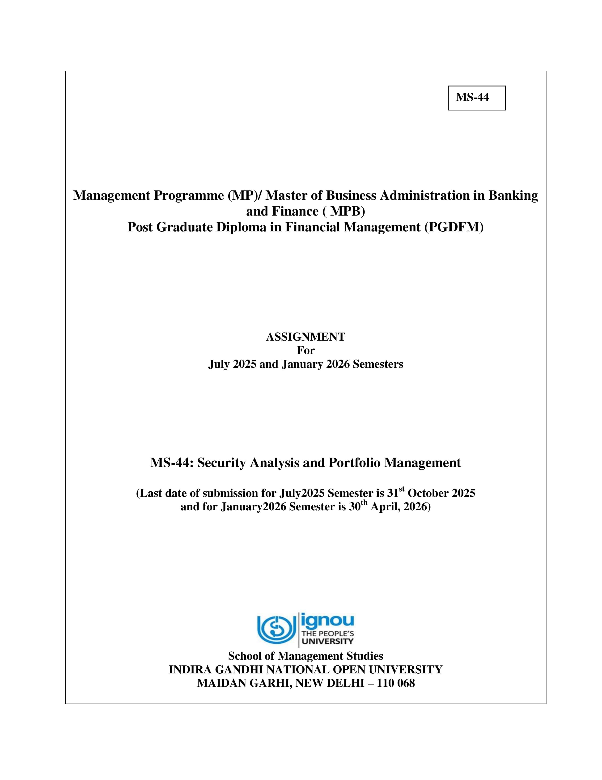 IGNOU MS 044 Handwritten Hardcopy Assignment 2025-2026 (English Medium)