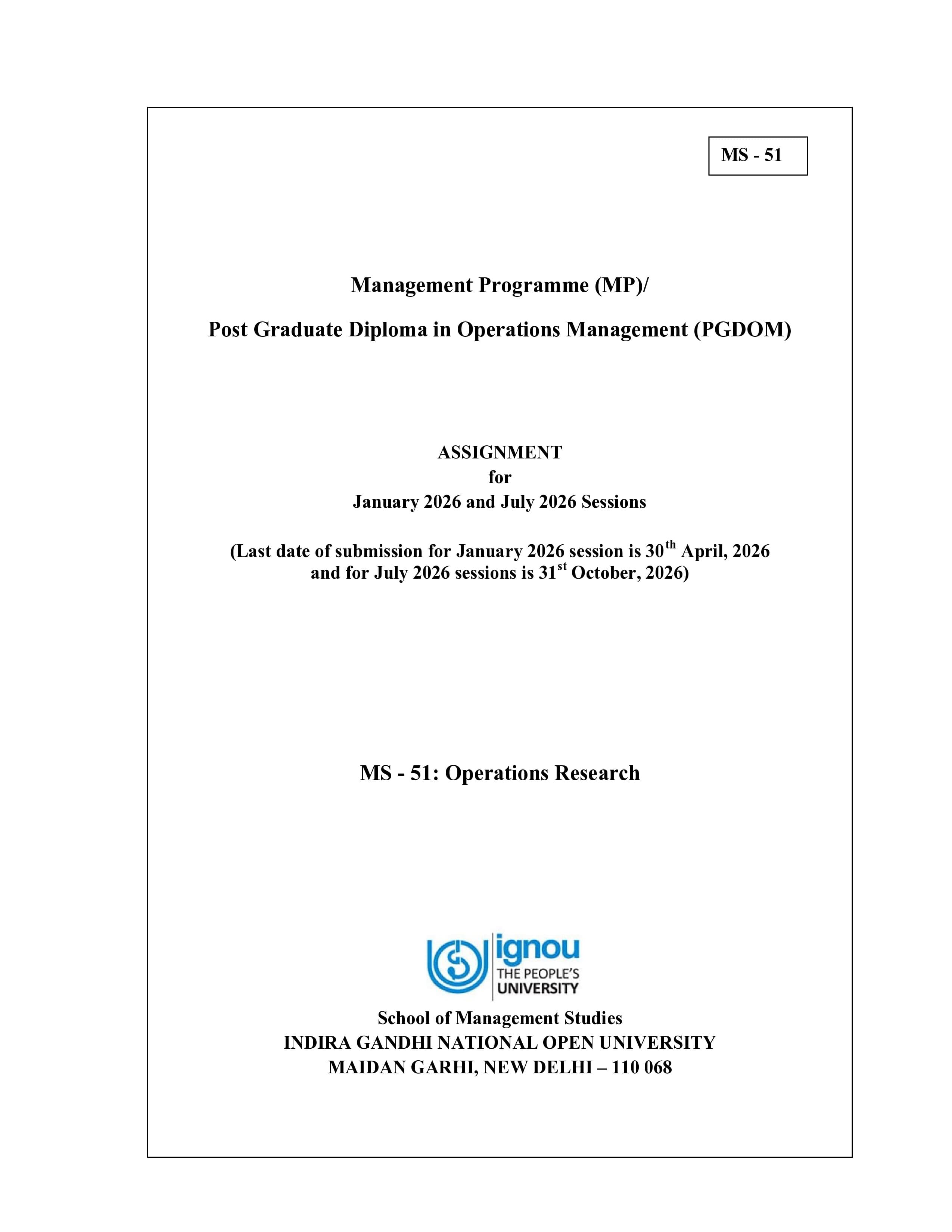 IGNOU MS 051 Handwritten Hardcopy Assignment 2026-26 (English Medium)