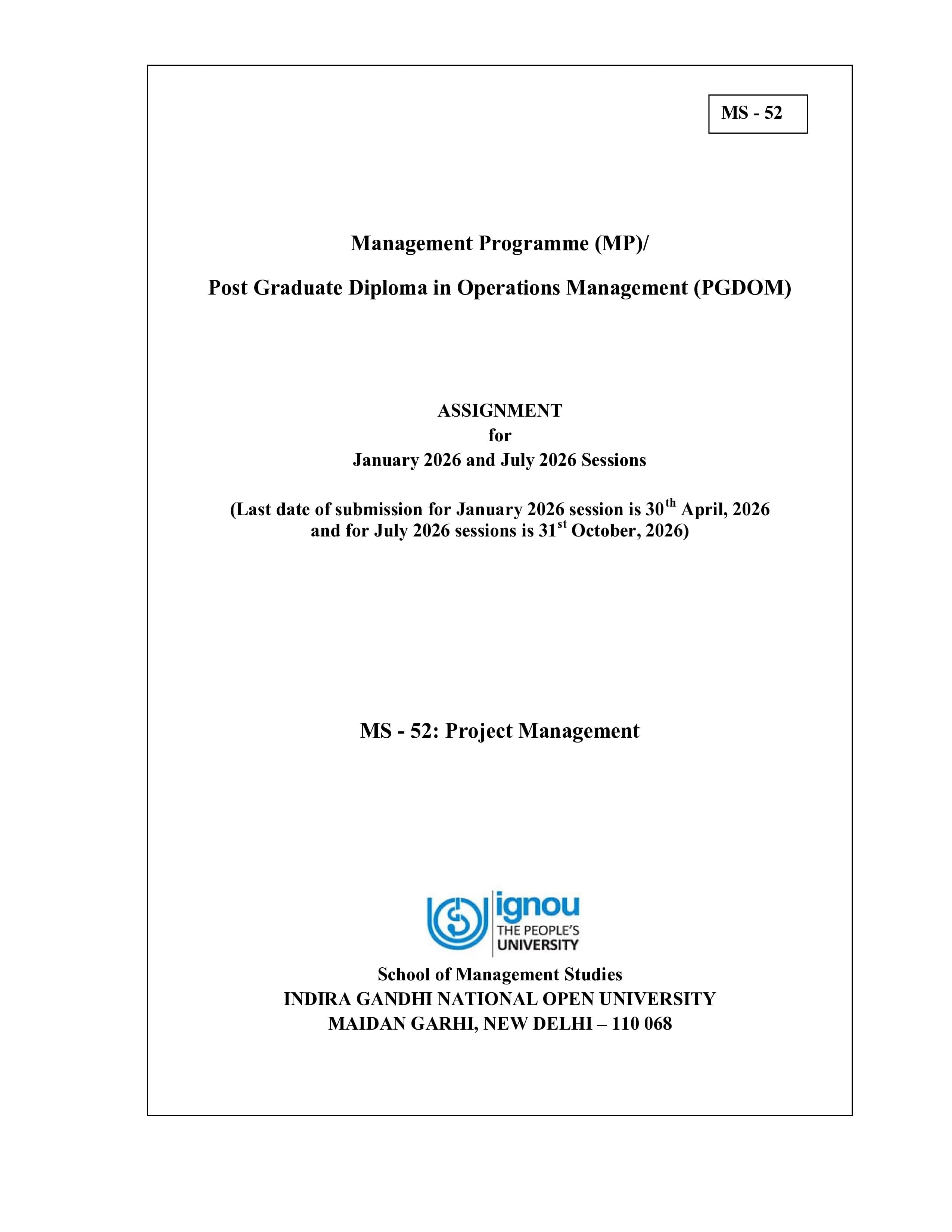 IGNOU MS 052 Handwritten Hardcopy Assignment 2026-26 (English Medium)