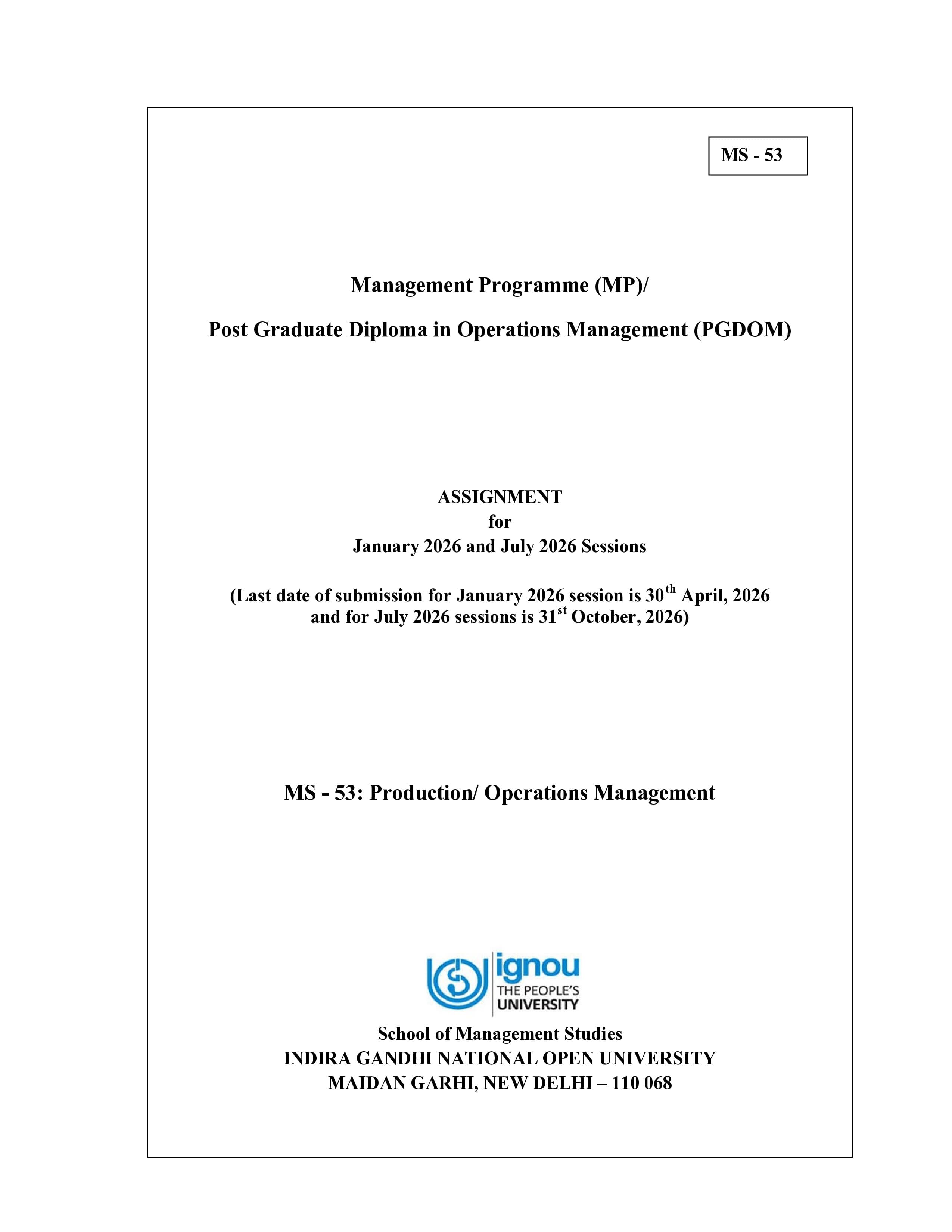 IGNOU MS 053 Handwritten Hardcopy Assignment 2026-26 (English Medium)