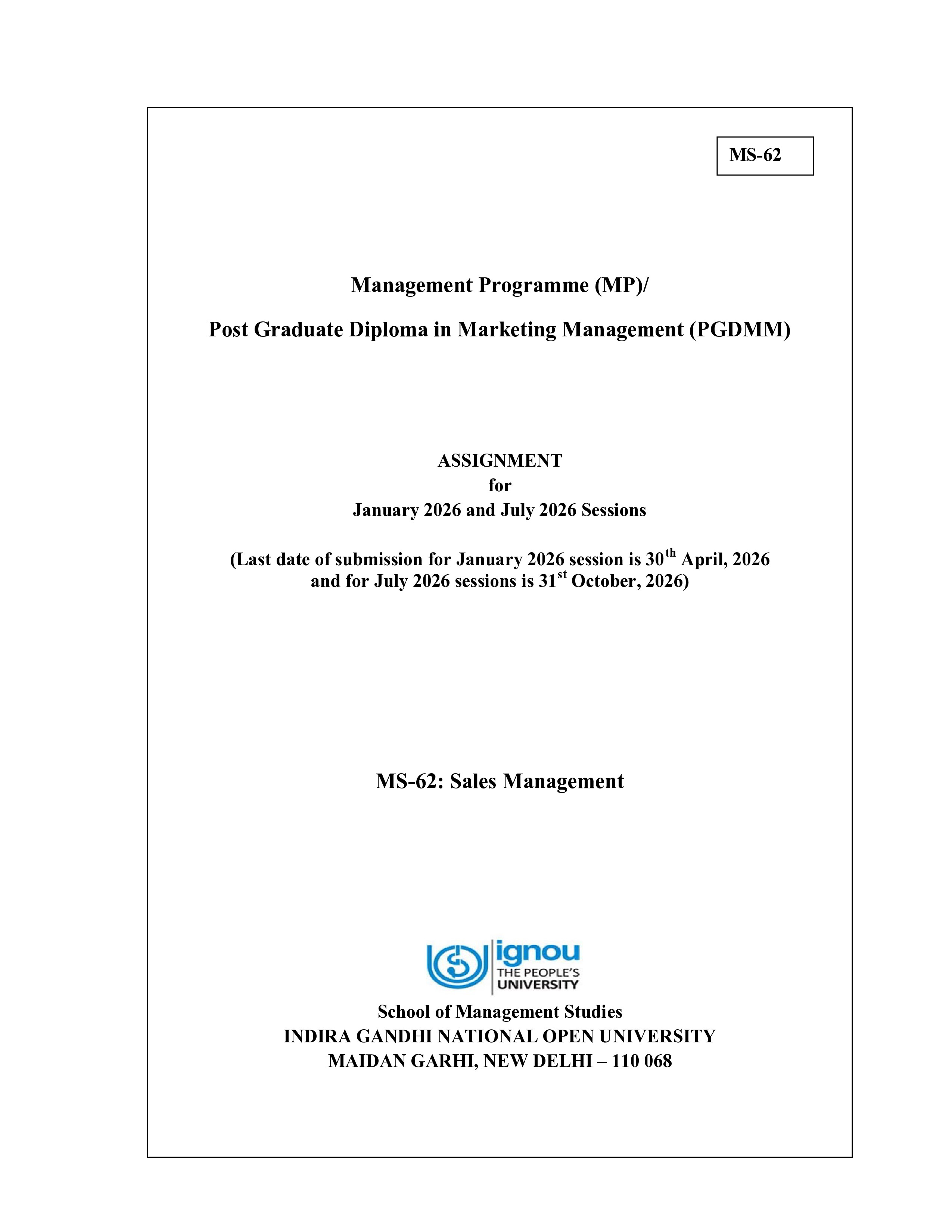 IGNOU MS 062 Handwritten Hardcopy Assignment 2026-26 (English Medium)
