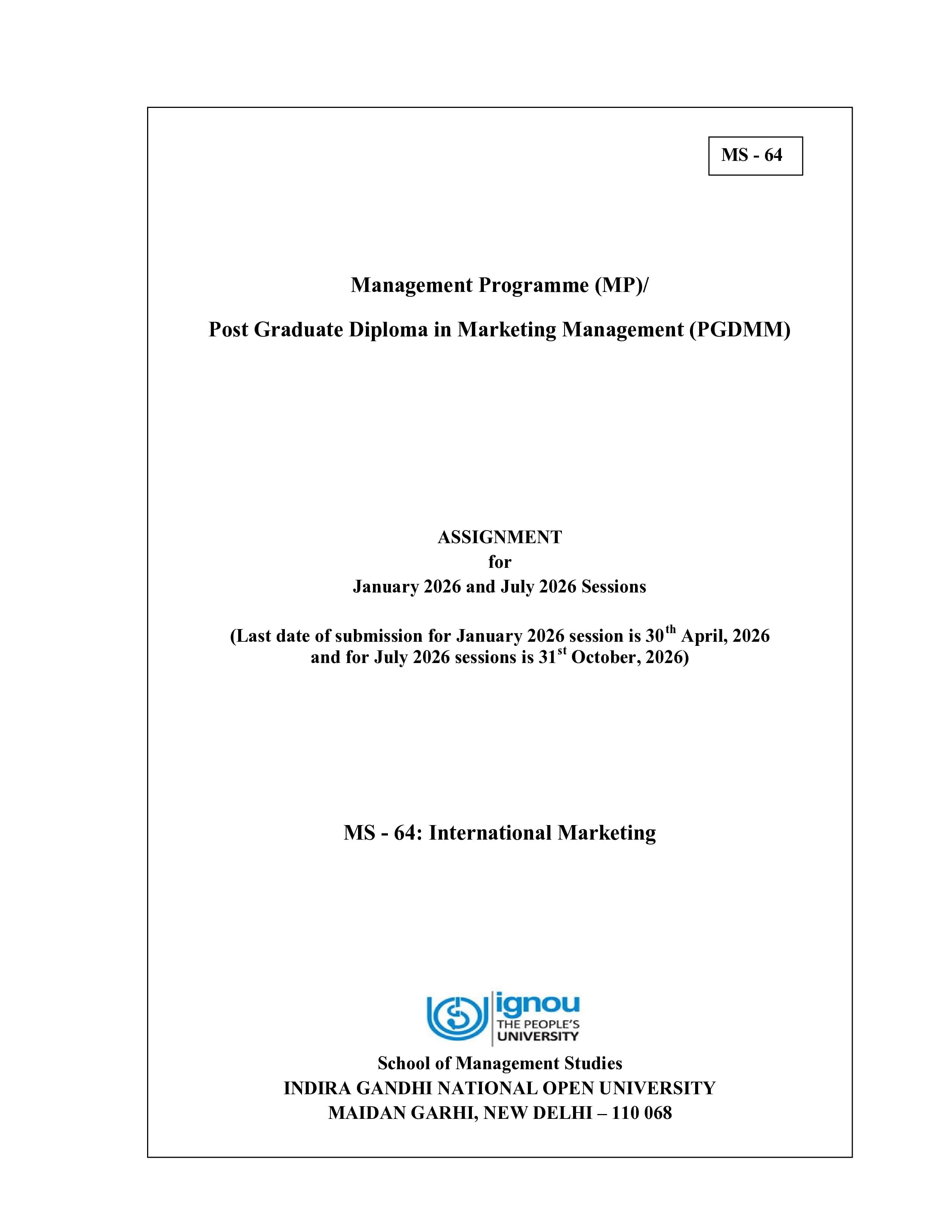 IGNOU MS 064 Handwritten Hardcopy Assignment 2026-26 (English Medium)