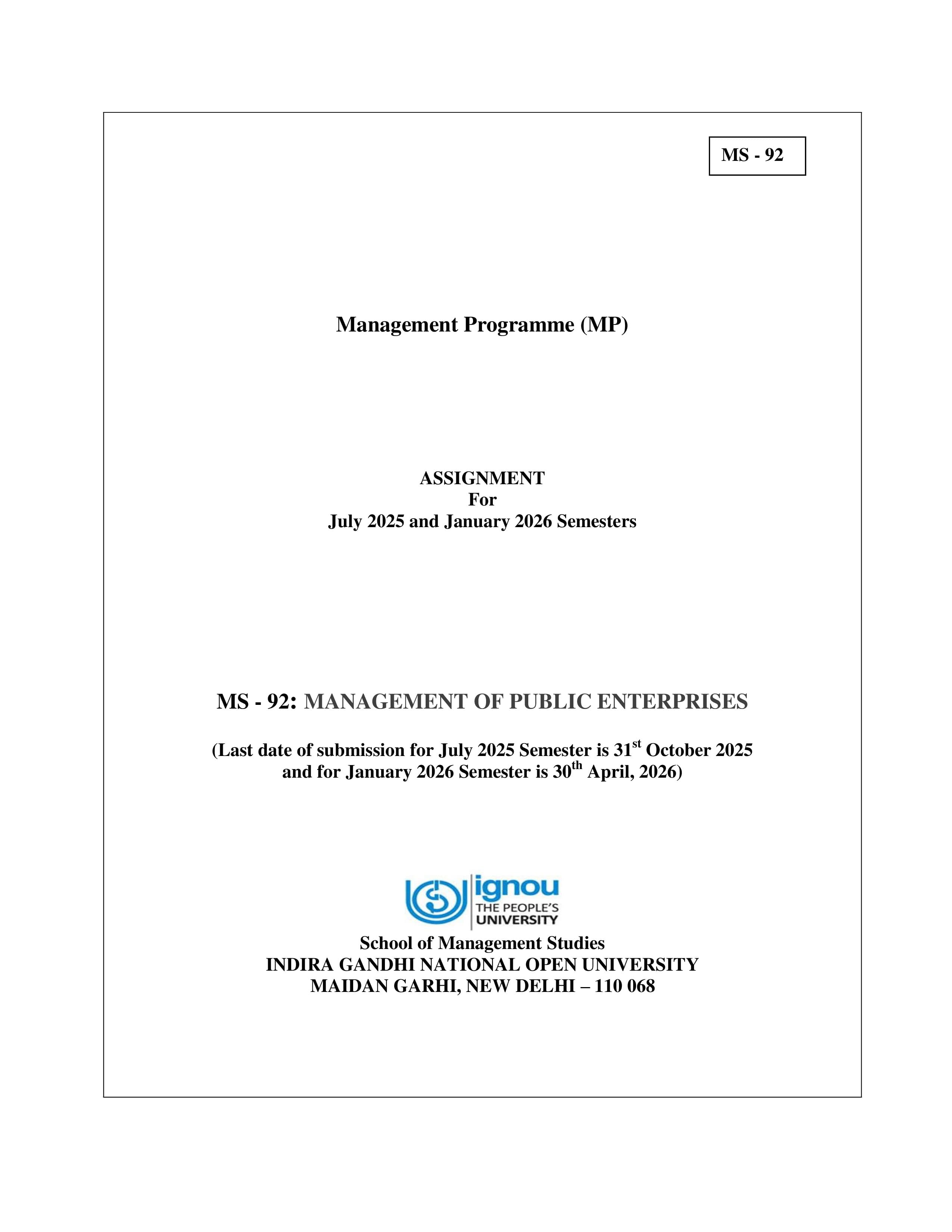 IGNOU MS 092 Handwritten Hardcopy Assignment 2025-2026 (English Medium)