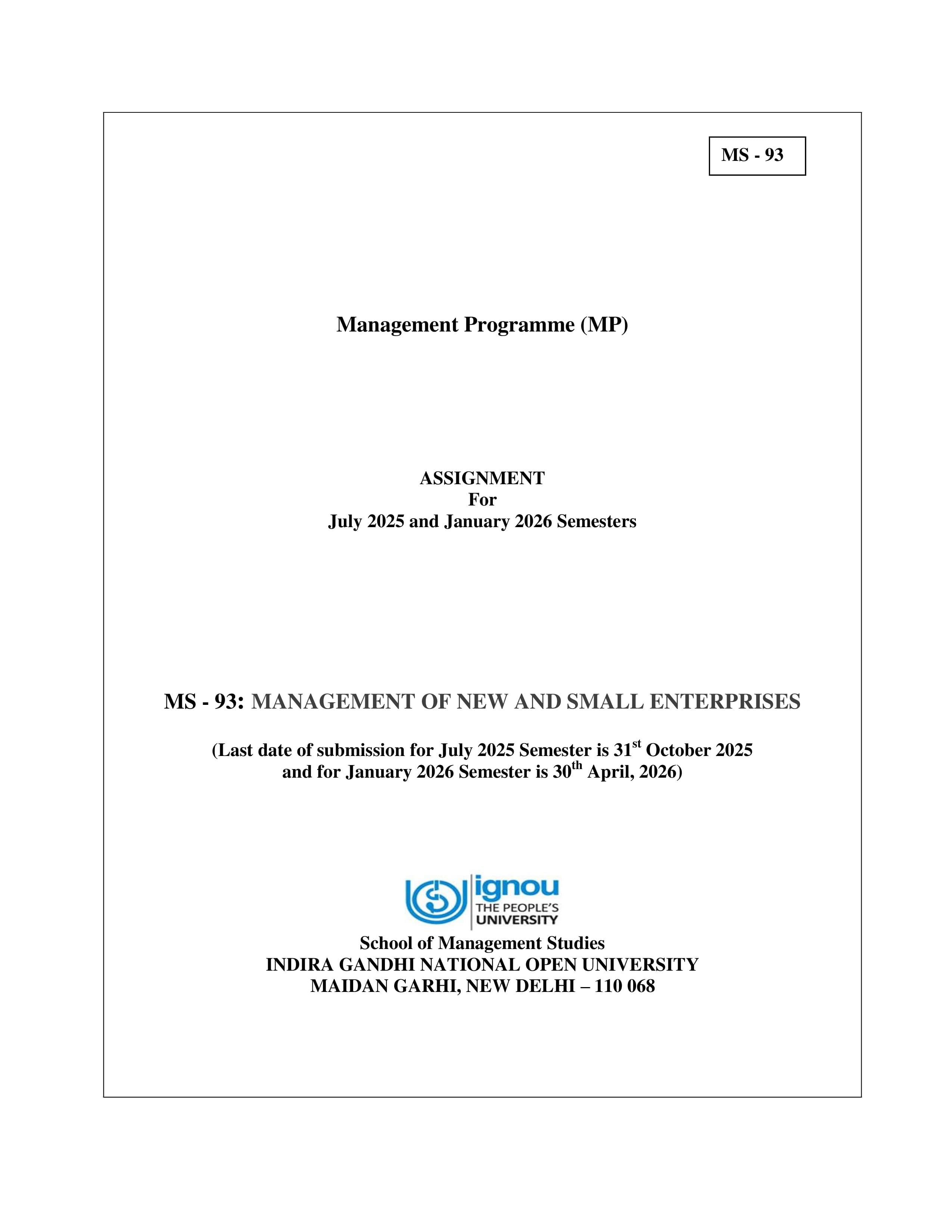 IGNOU MS 093 Handwritten Hardcopy Assignment 2025-2026 (English Medium)