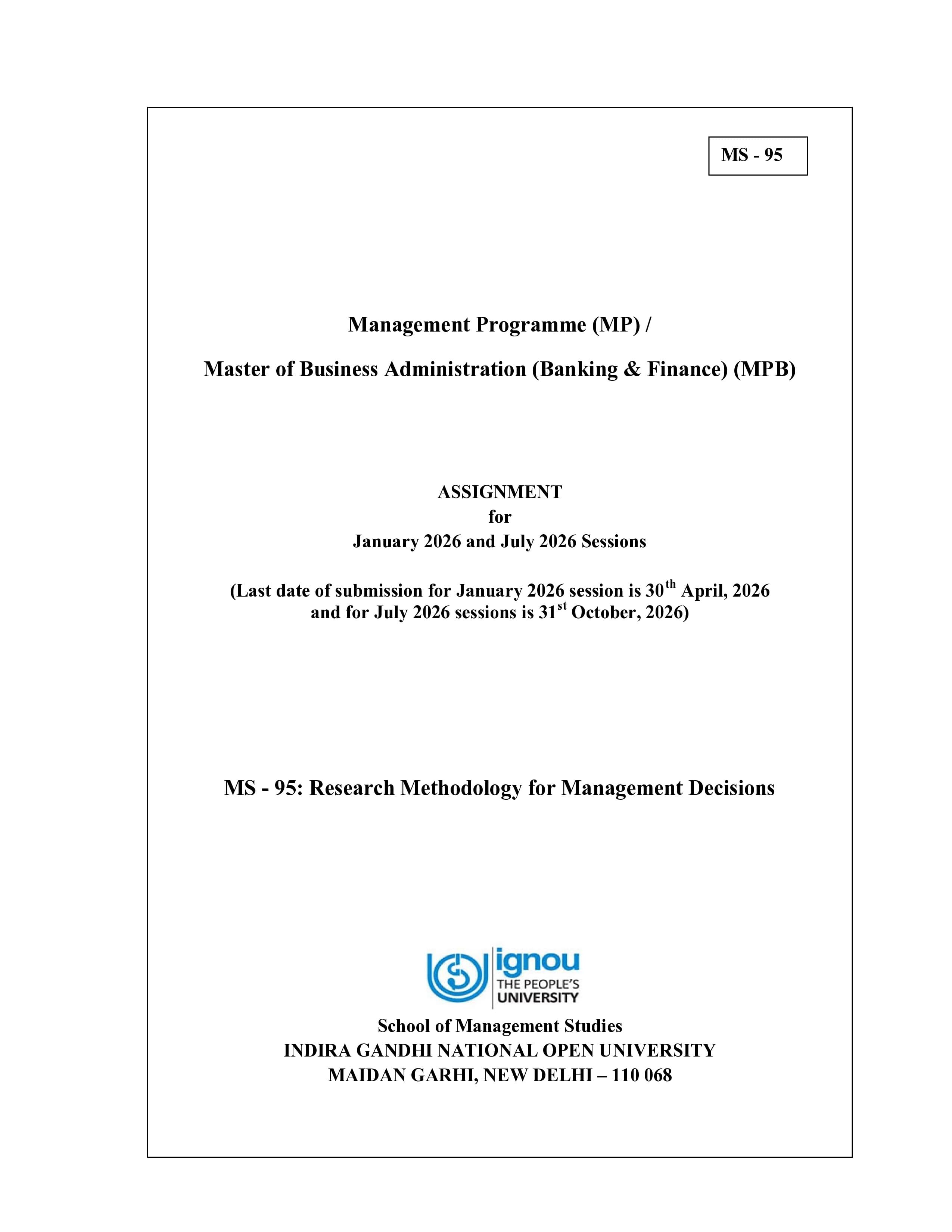 IGNOU MS 095 Handwritten Hardcopy Assignment 2026-26 (English Medium)