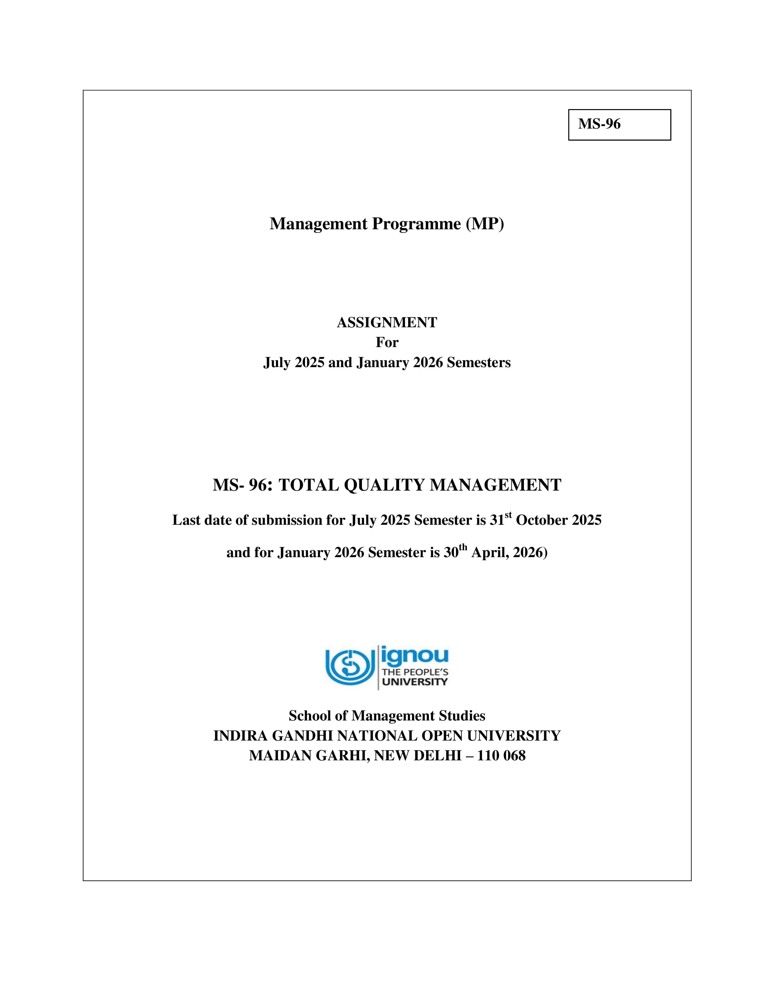 IGNOU MS 096 Handwritten Hardcopy Assignment 2025-2026 (English Medium)