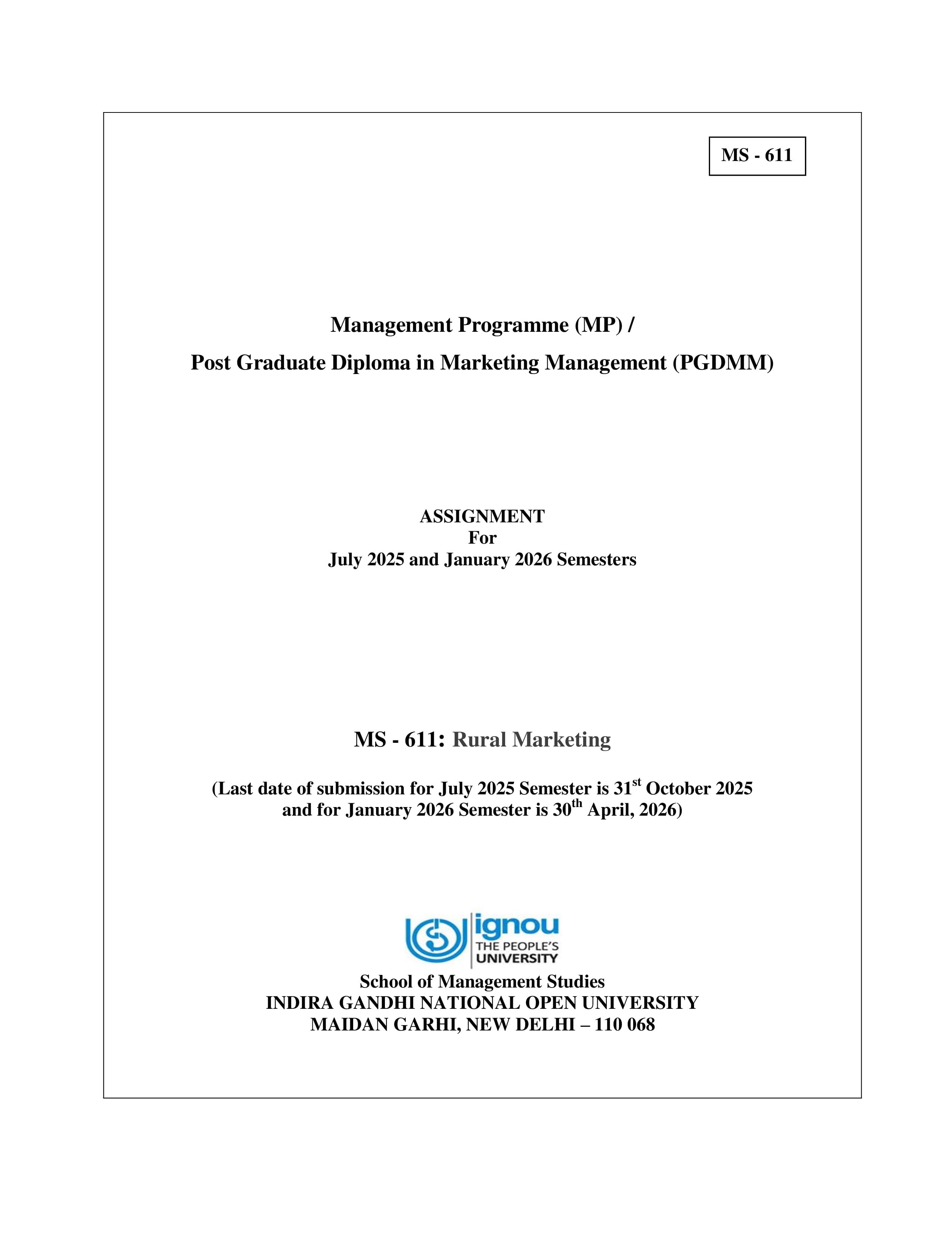 IGNOU MS 611 Handwritten Hardcopy Assignment 2025-2026 (English Medium)