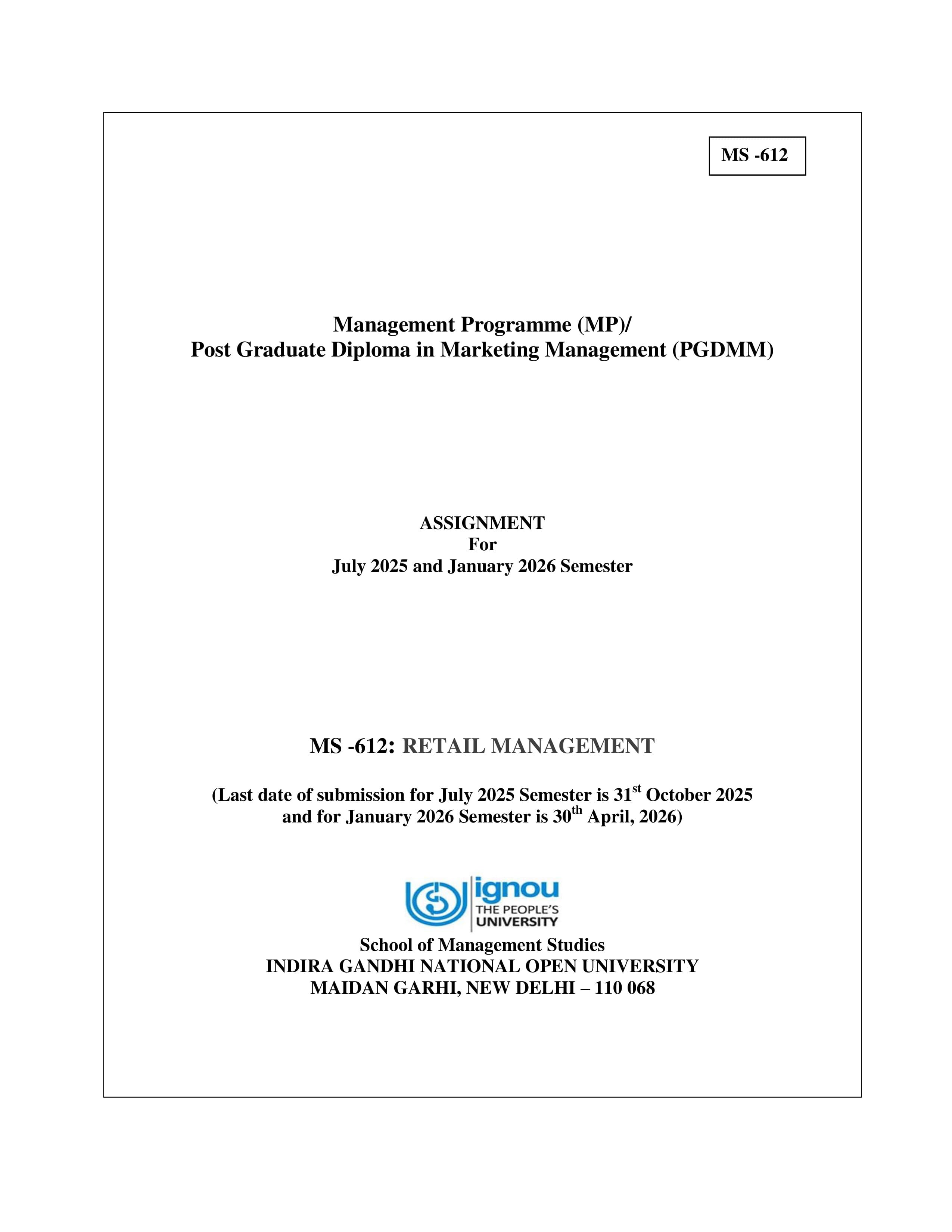 IGNOU MS 612 Handwritten Hardcopy Assignment 2025-2026 (English Medium)