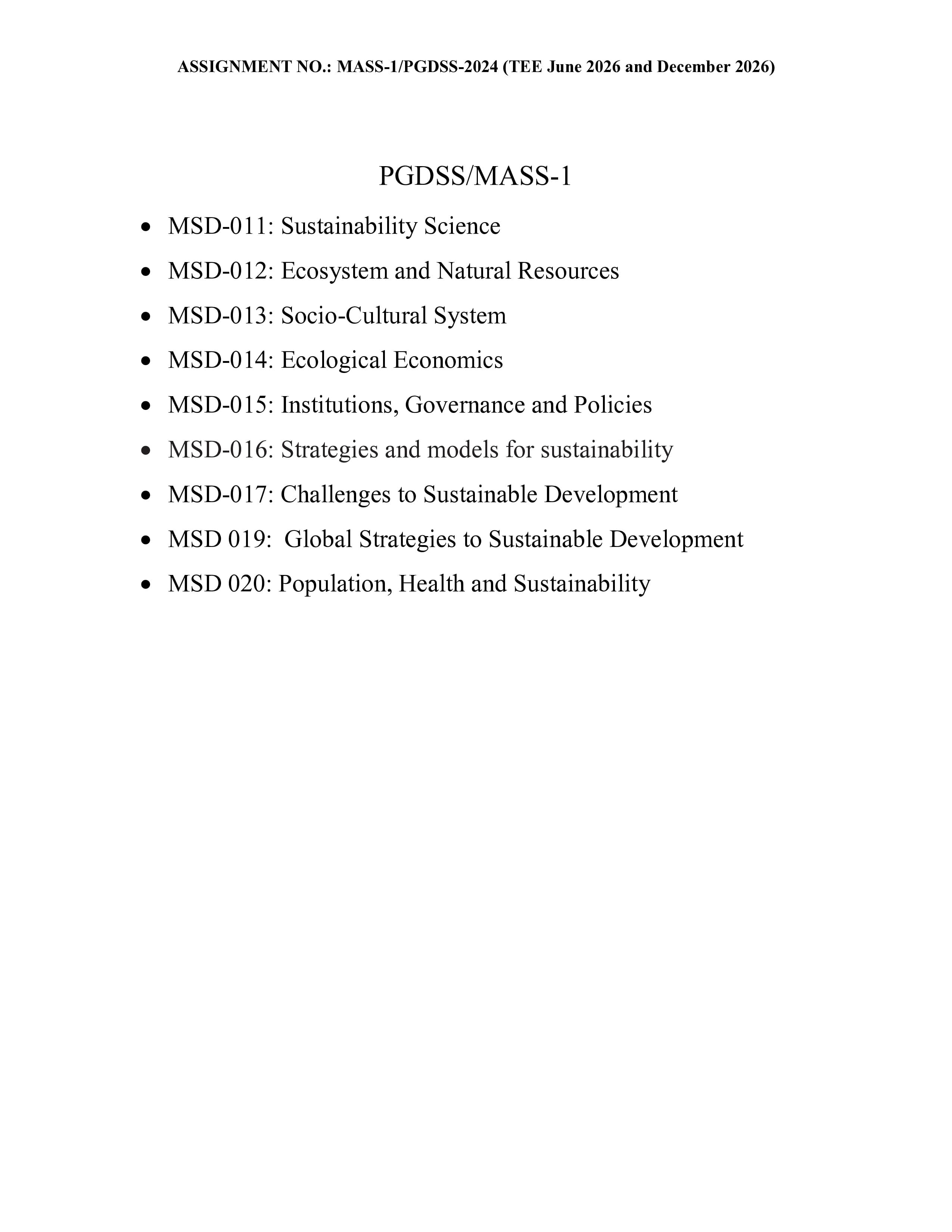 IGNOU MSD 020 Handwritten Hardcopy Assignment 2025-2026 (English Medium)