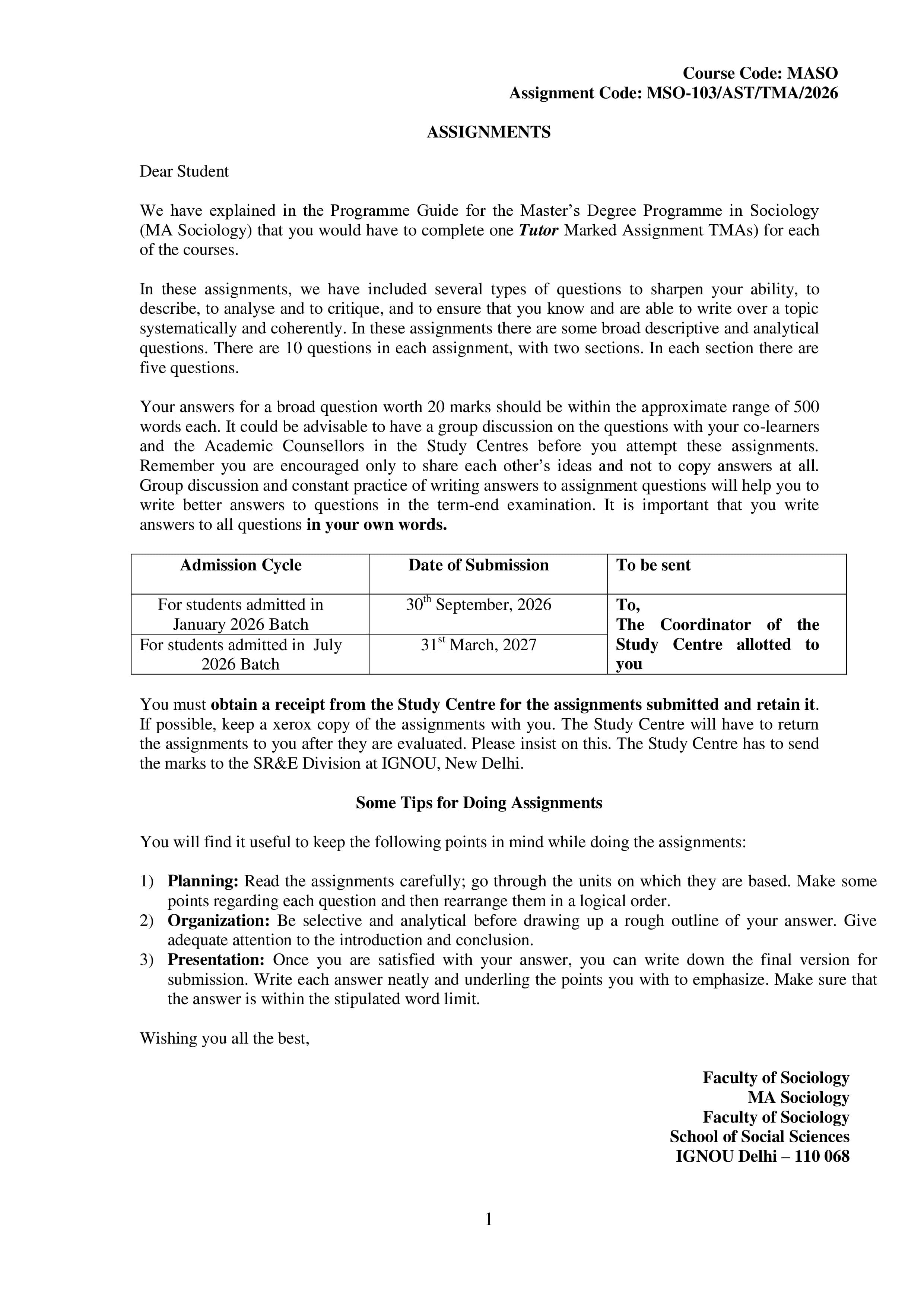 IGNOU MSO 103 Handwritten Hardcopy Assignment 2026-26 (English Medium)