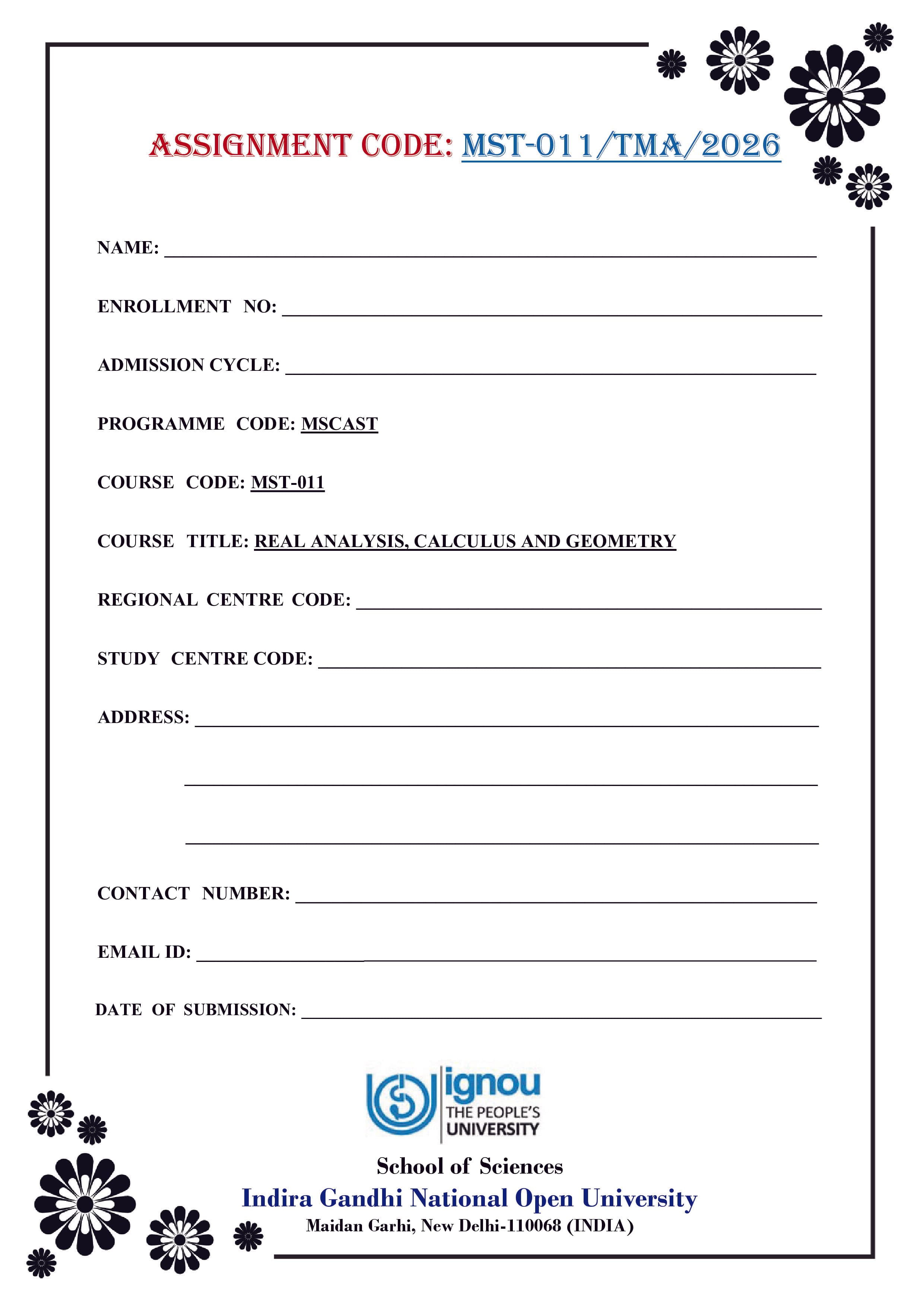 IGNOU MST 011 Handwritten Hardcopy Assignment 2026-26 (English Medium)