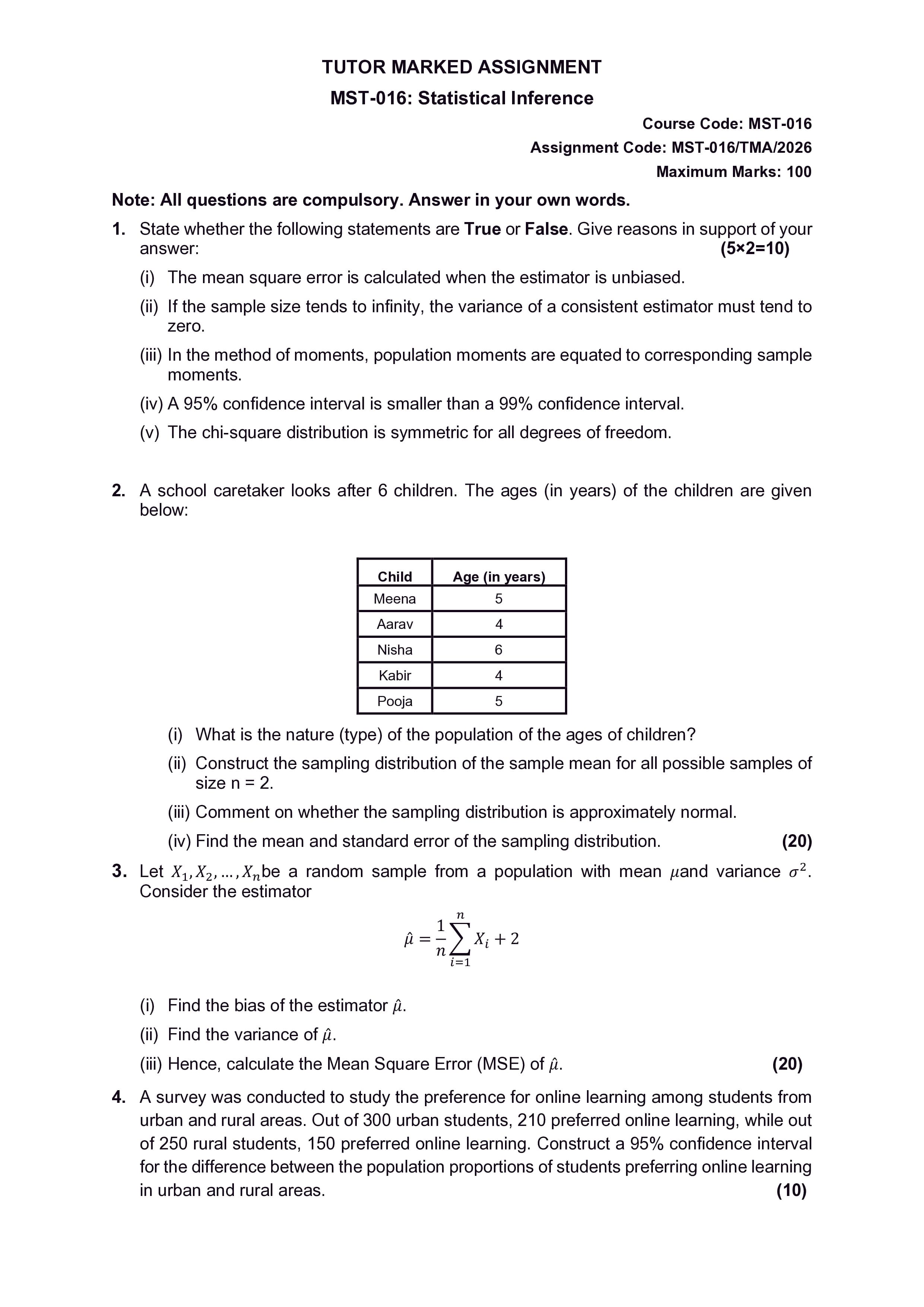 IGNOU MST 016 Handwritten Hardcopy Assignment 2026-26 (English Medium)