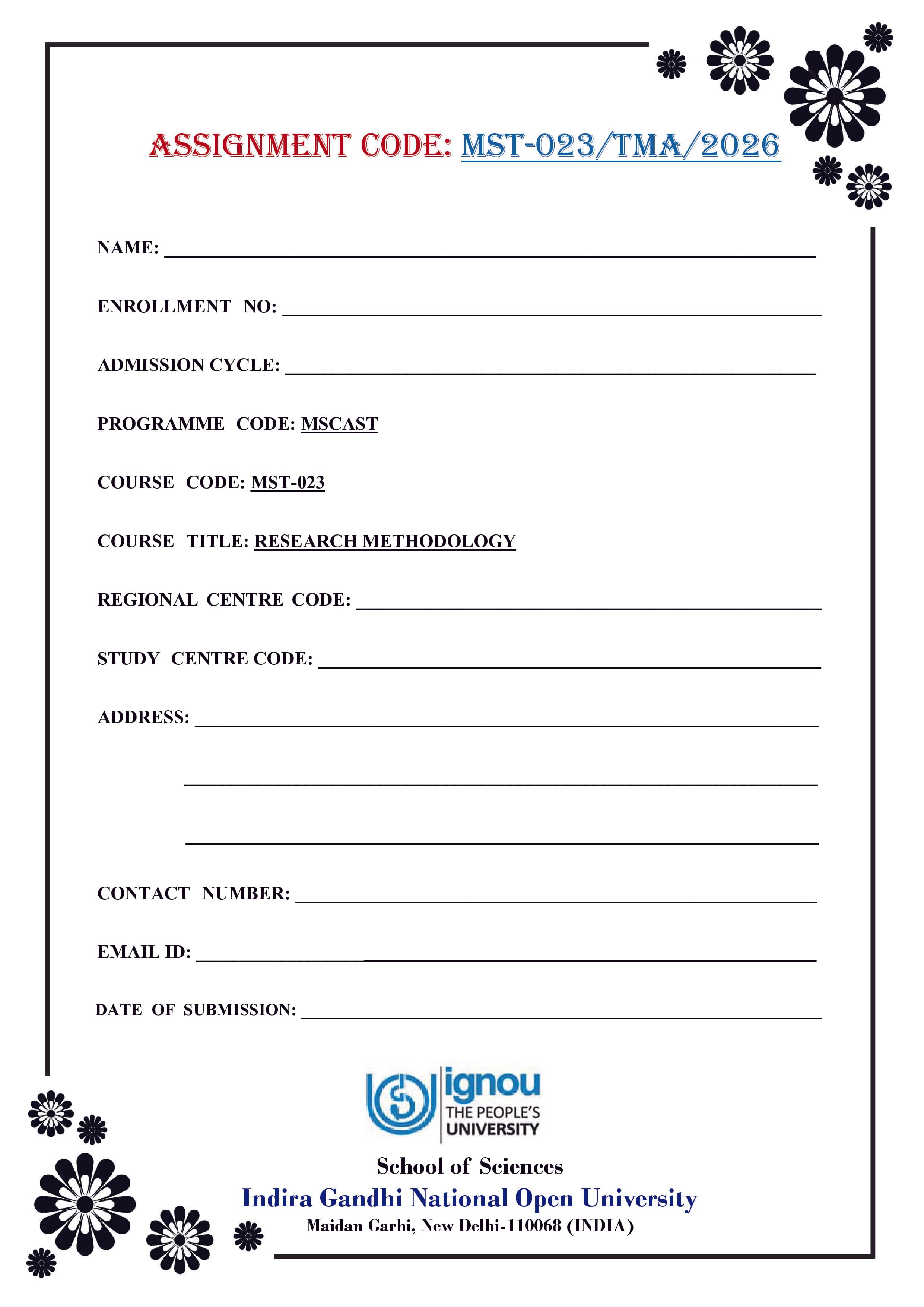 IGNOU MST 023 Handwritten Hardcopy Assignment 2026-26 (English Medium)