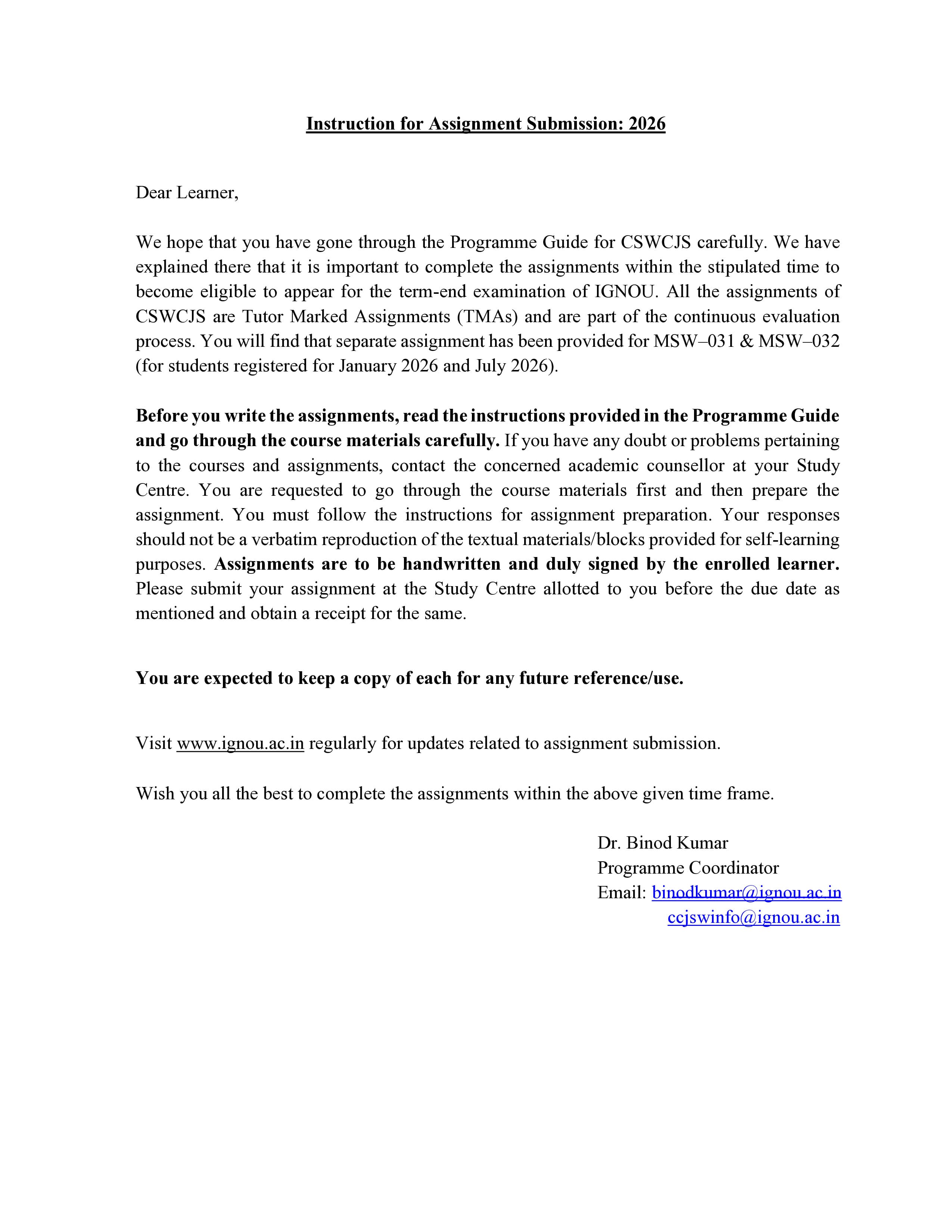 IGNOU MSW 032 Handwritten Hardcopy Assignment 2026-26 (English Medium)