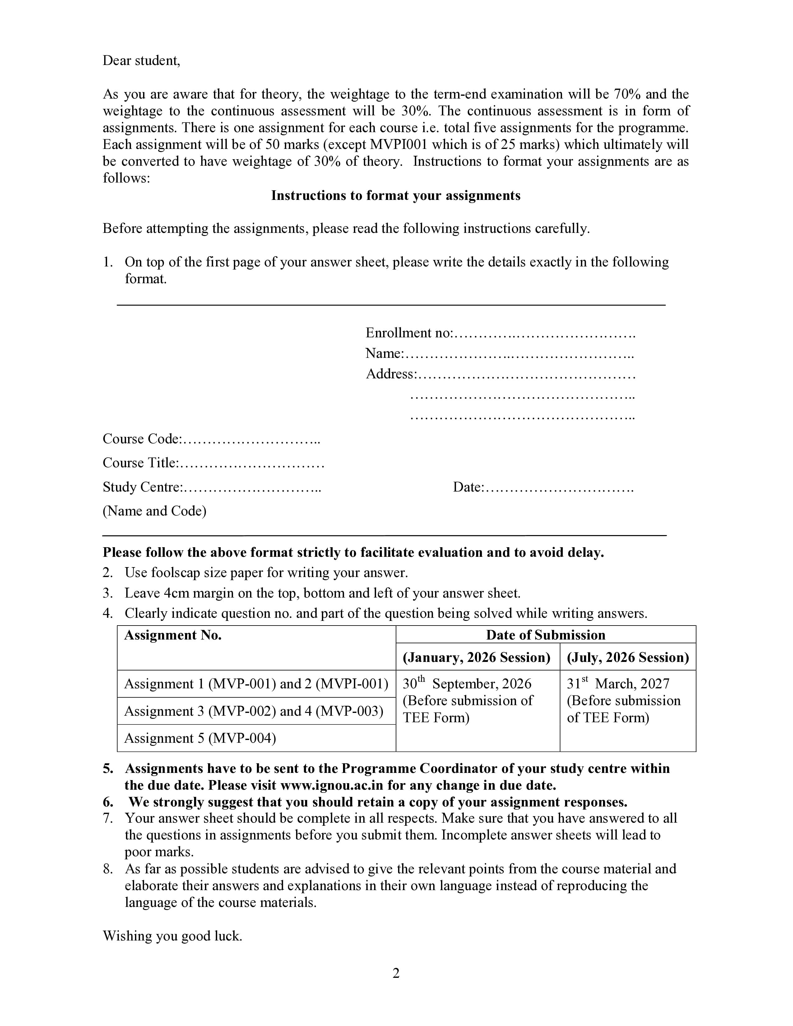 IGNOU MVP 002 Handwritten Hardcopy Assignment 2026-26 (English Medium)