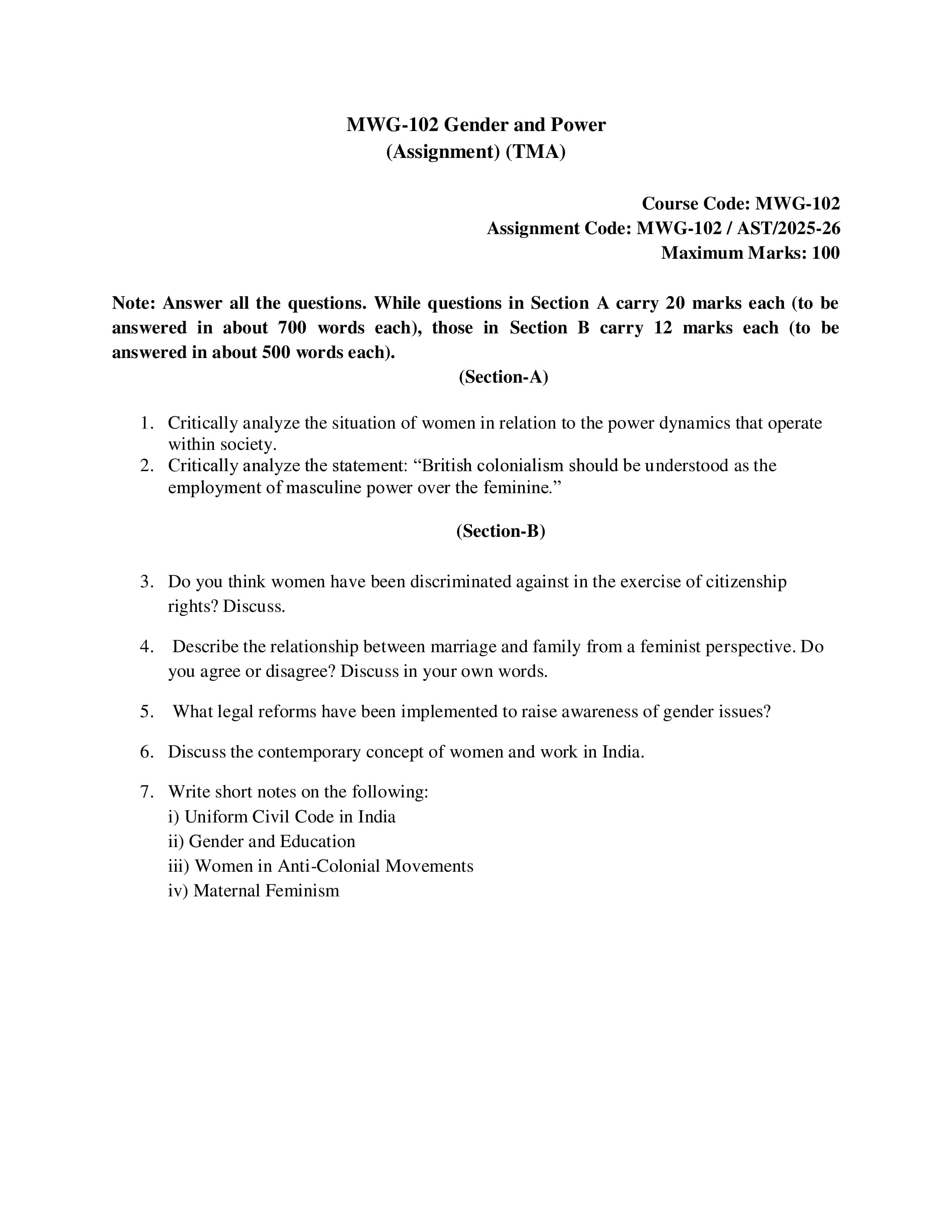 IGNOU MWG 102 Handwritten Hardcopy Assignment 2025-2026 (English Medium)