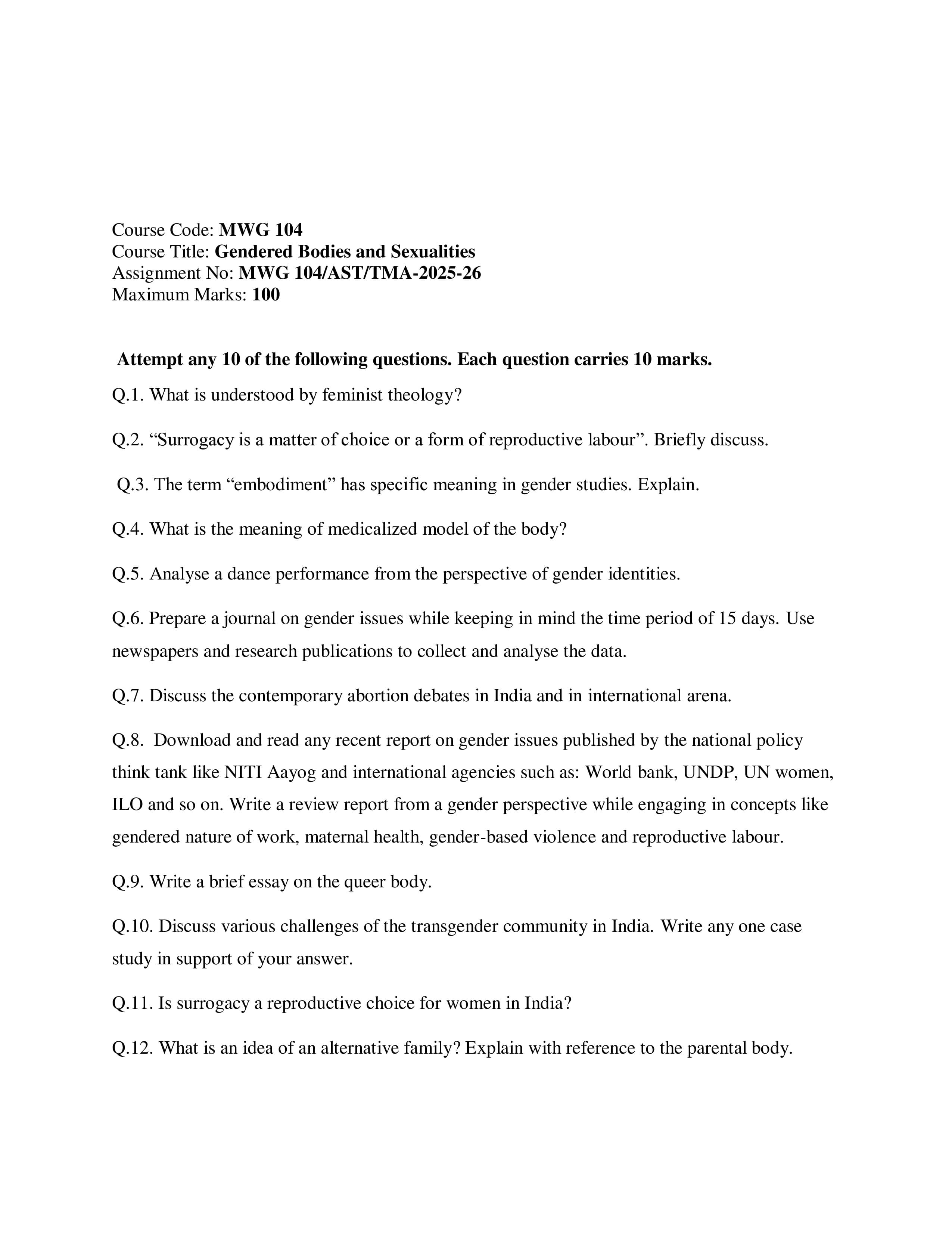 IGNOU MWG 104 Handwritten Hardcopy Assignment 2025-2026 (English Medium)