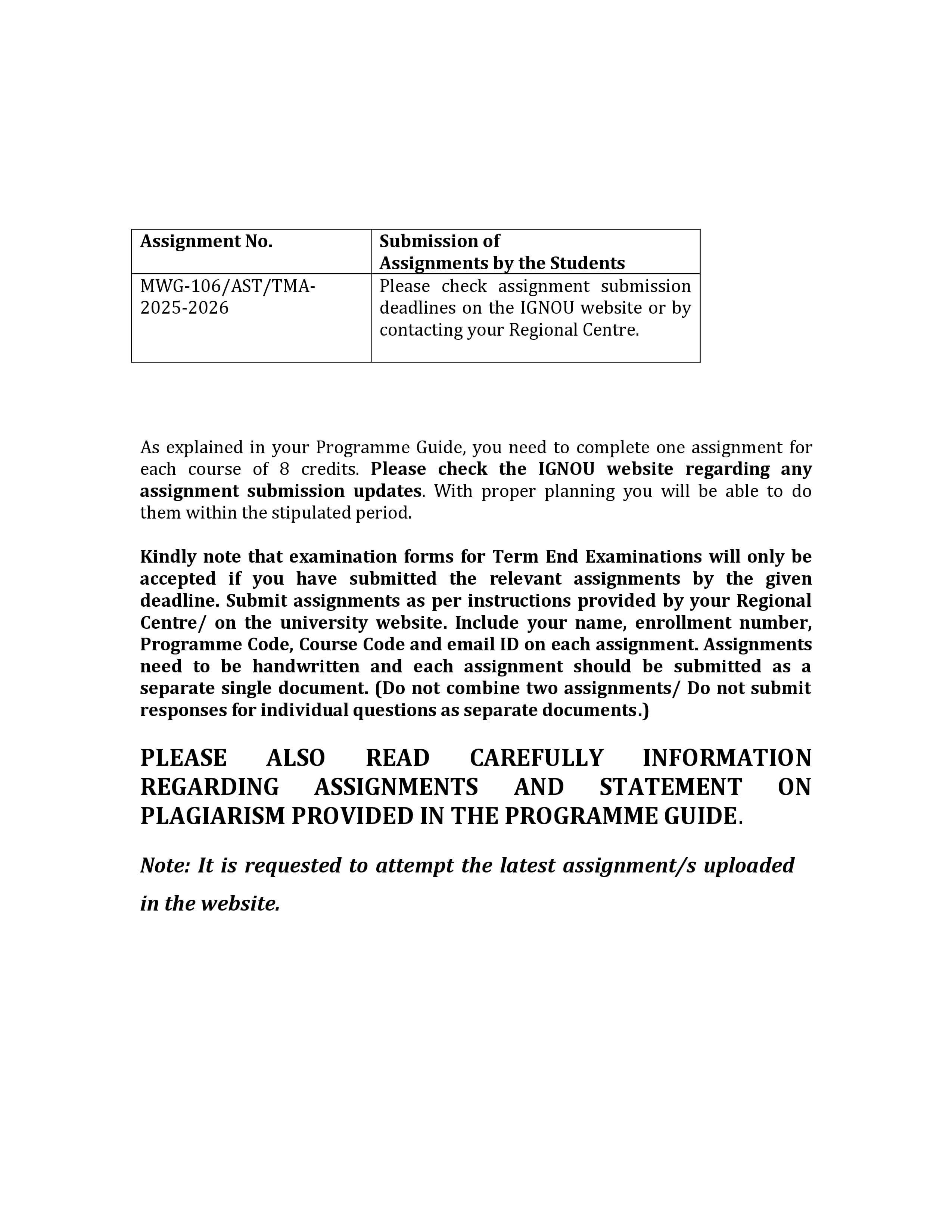 IGNOU MWG 106 Handwritten Hardcopy Assignment 2025-2026 (English Medium)