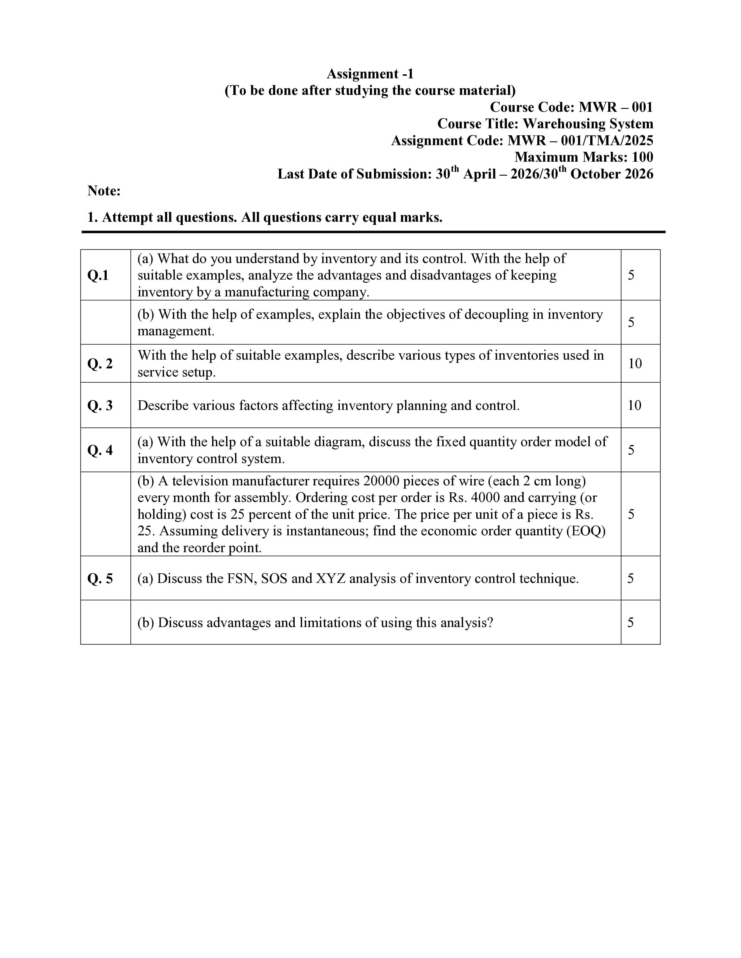 IGNOU MWR 001 Handwritten Hardcopy Assignment 2026-26 (English Medium)