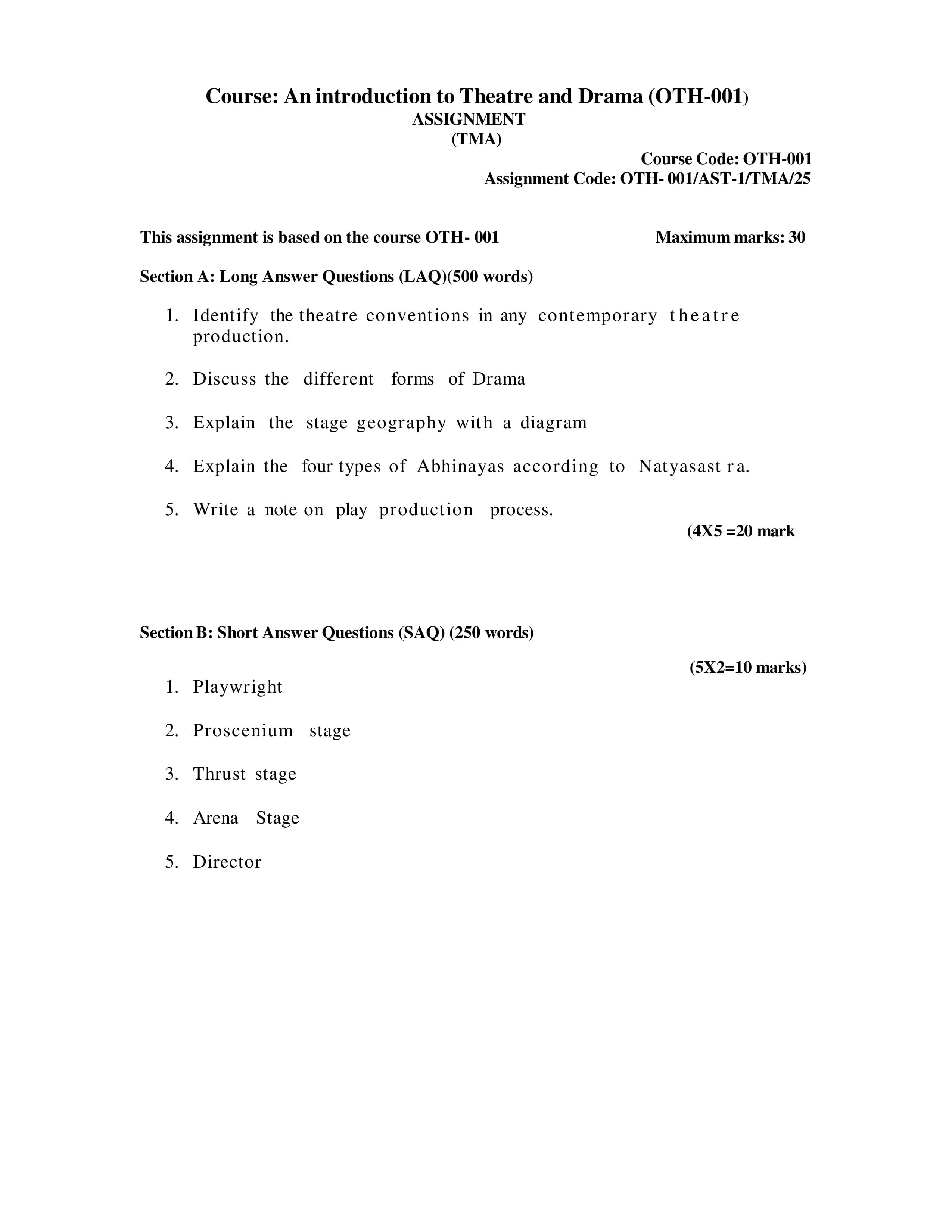 IGNOU OTH 001 Handwritten Hardcopy Assignment 2025-25 (English Medium)