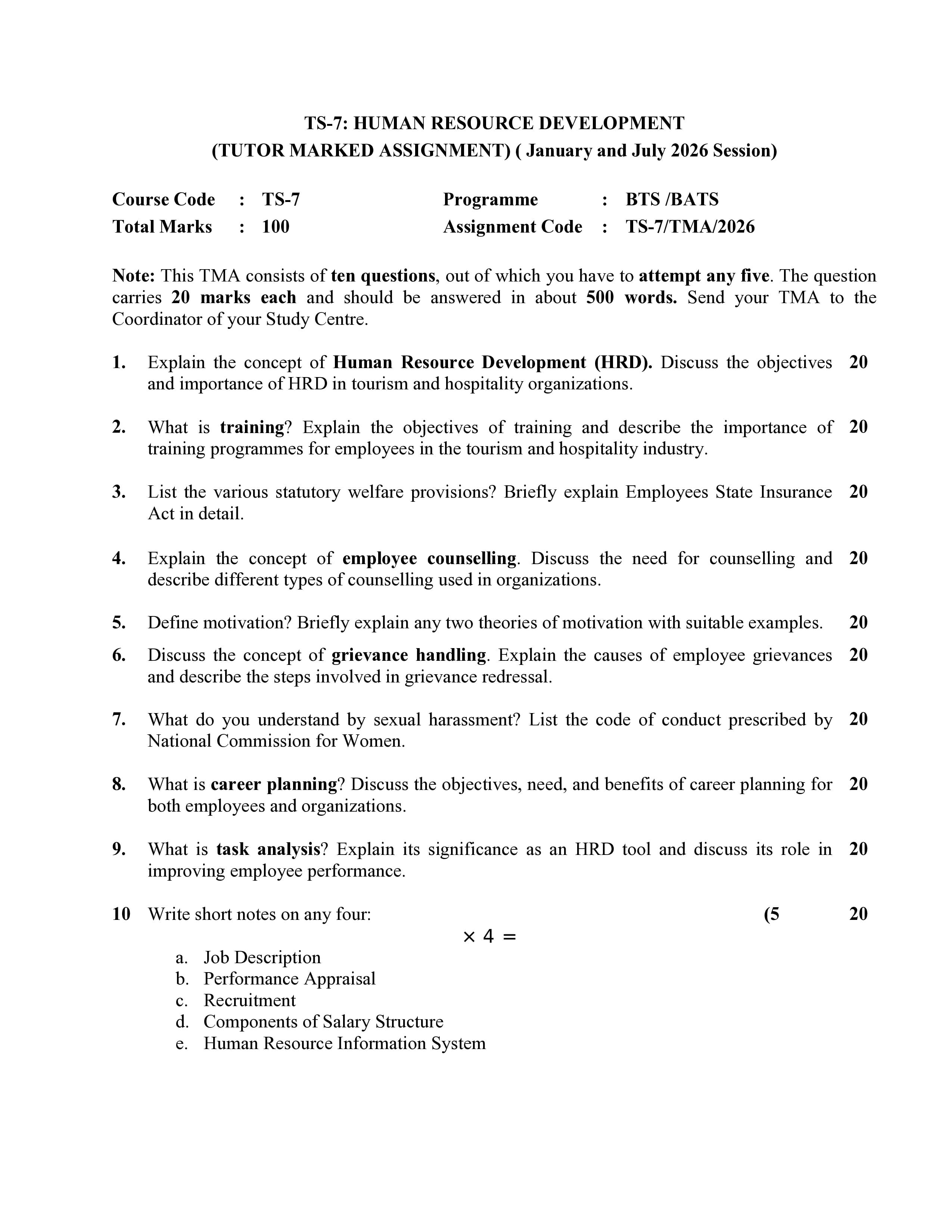 IGNOU TS 007 Handwritten Hardcopy Assignment 2026-26 (English Medium)